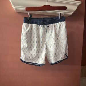 Men small S Minnow Swim White and Navy Swim Shorts